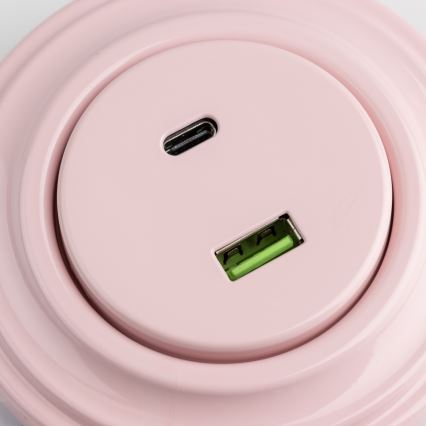 Kliklap - Retro USB vtičnica A+C z okvirjem, vintage rožnata