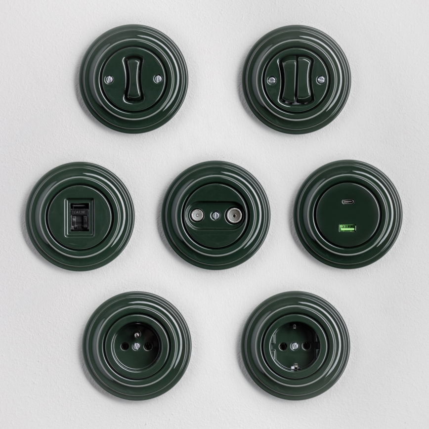 Kliklap - Retro USB vtičnica A+C z okvirjem zelena