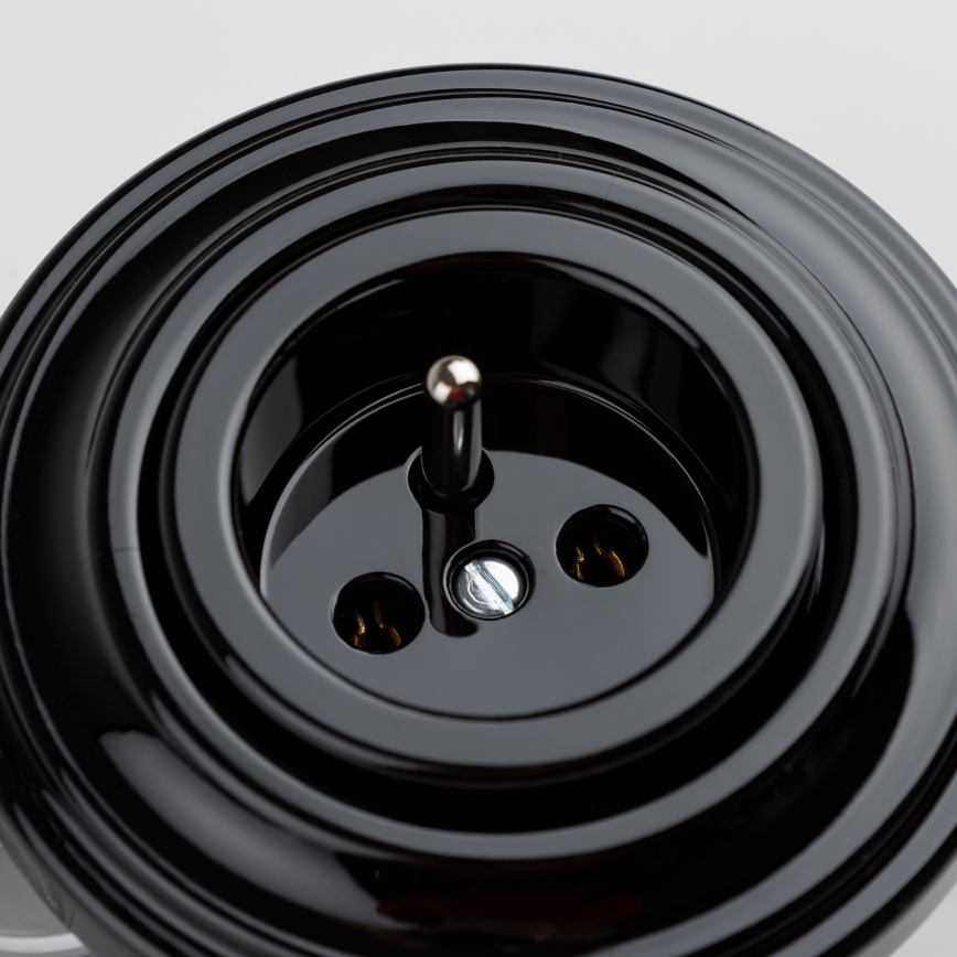 Kliklap - Retro vtičnica za dom z okvirjem, 230 V, črna