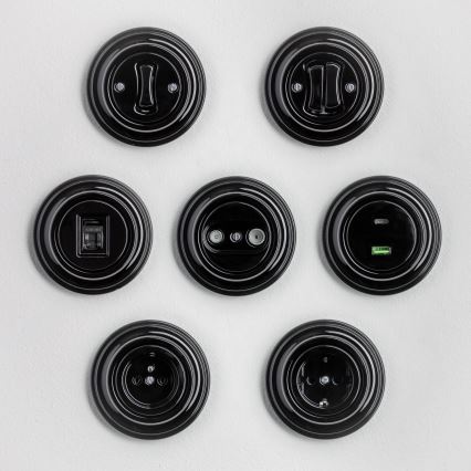 Kliklap - Retro vtičnica za dom z okvirjem, 230 V, črna