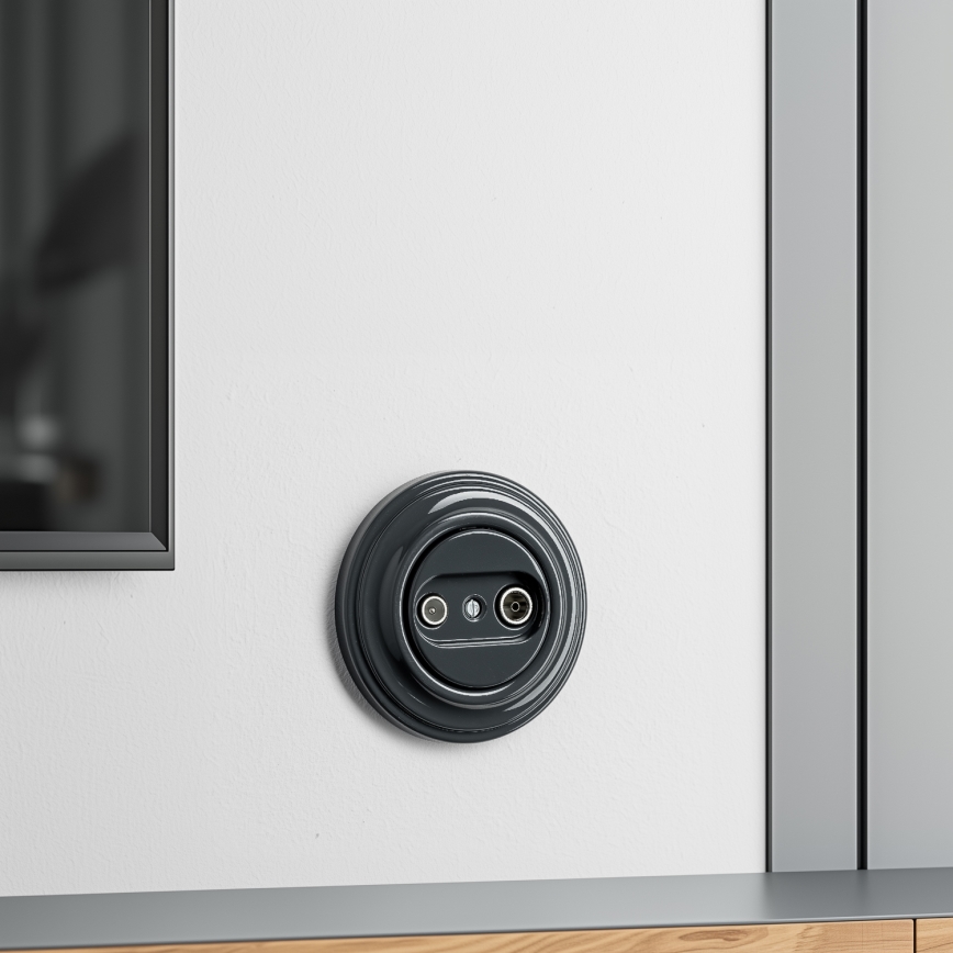 Kliklap - Retro vtičnica za TV in radio (prehodna) z antracitnim okvirjem