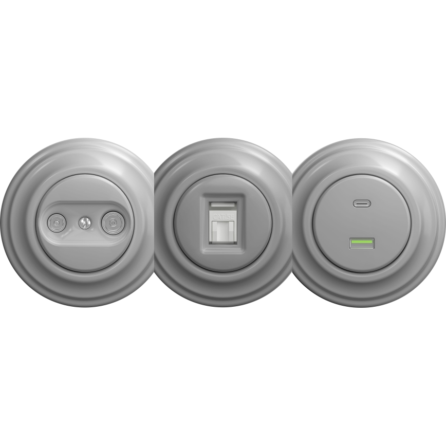 Kliklap - Starinska USB vtičnica A+C brez okvirja siva