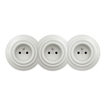 Kliklap - Trojna retro domača vtičnica z okvirjem 230V, keramična, bela