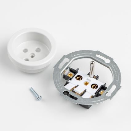 Kliklap - Trojna retro domača vtičnica z okvirjem 230V, keramična, bela