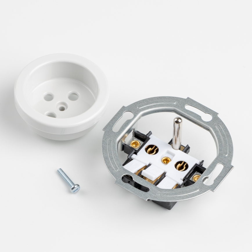 Kliklap - Trojna retro domača vtičnica z okvirjem 230V, keramična, bela