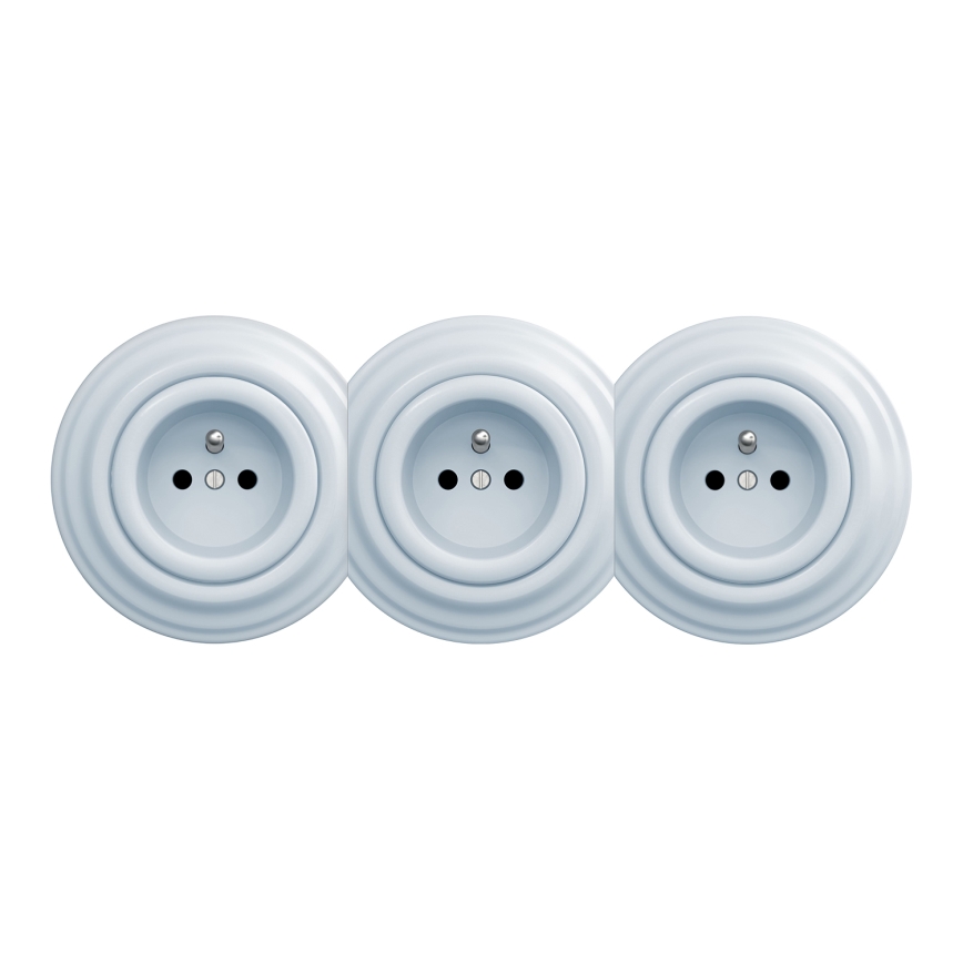 Kliklap - Trojna retro stenska vtičnica z okvirjem, 230 V, modra