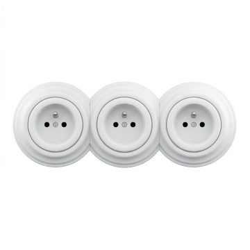 Kliklap - Trojna retro stenska vtičnica z okvirjem 230V snežno bela