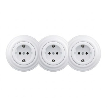 Kliklap – trojna retro vtičnica SCHUKO 230 V z okvirjem za domačo uporabo, snežno bela