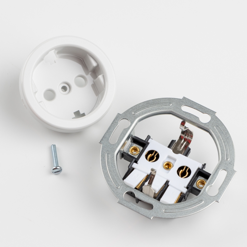 Kliklap – trojna retro vtičnica SCHUKO 230 V z okvirjem za domačo uporabo, snežno bela