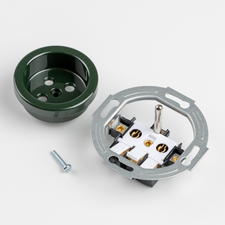 Kliklap - Trojna retro vtičnica za dom z okvirjem, 230 V, zelena