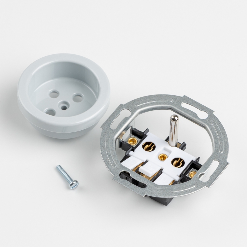 Kliklap - Trojna retro vtičnica za dom z okvirjem 230V siva