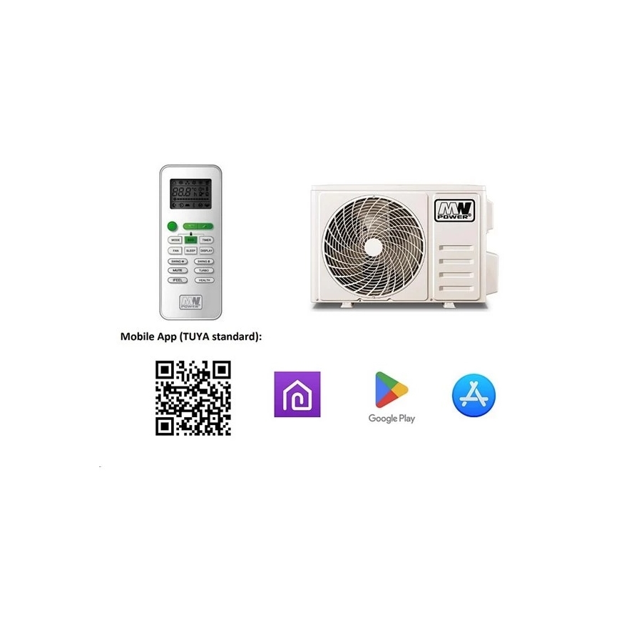 Klimatska naprava 09K V1 2,6 kW 9000 BTU z Wi‑Fi Tuya, bela + daljinski upravljalnik