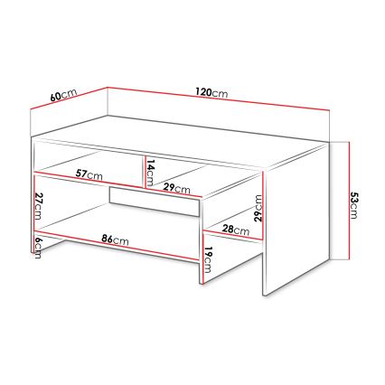 Klubska mizica ALVA 53x120 cm, bela/hrast Grande
