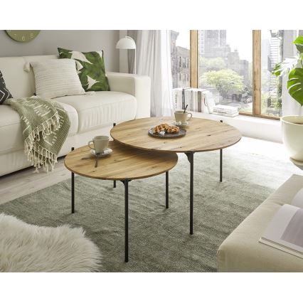 Klubska mizica AURA, premer 55 cm, hrast/antracit