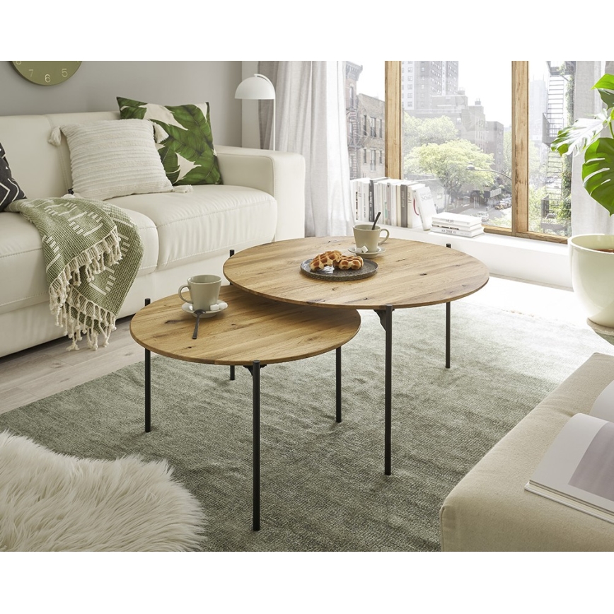 Klubska mizica AURA, premer 55 cm, hrast/antracit