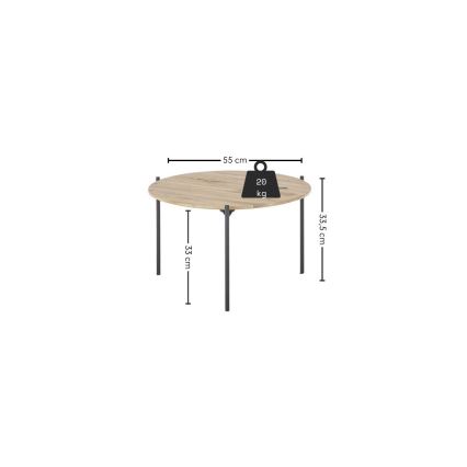 Klubska mizica AURA, premer 55 cm, hrast/antracit