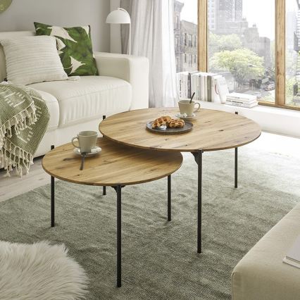 Klubska mizica AURA, premer 74 cm, hrast/antracit