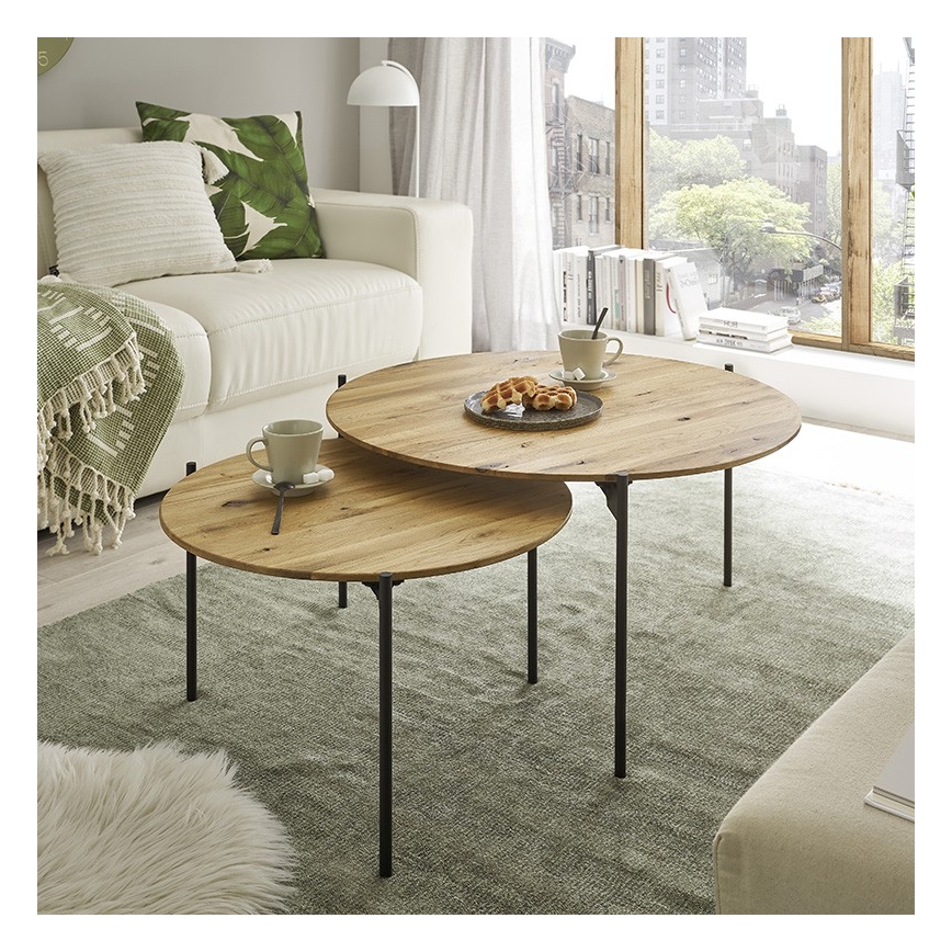 Klubska mizica AURA, premer 74 cm, hrast/antracit