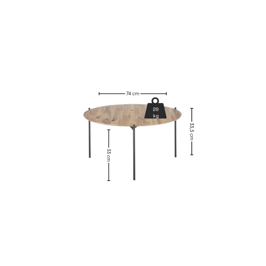Klubska mizica AURA, premer 74 cm, hrast/antracit