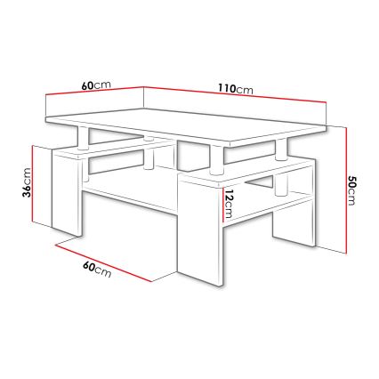 Klubska mizica CUBE 50x110 cm bela