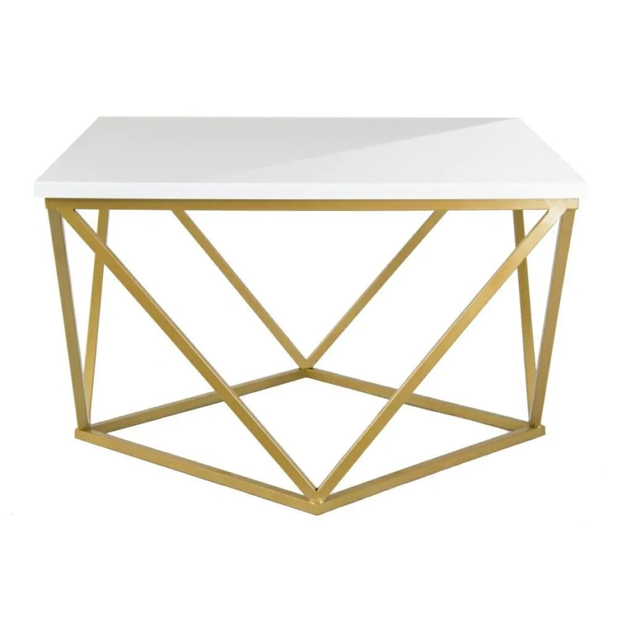 Klubska mizica CURVED 62x62 cm medenina/bela