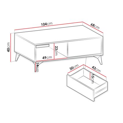 Klubska mizica DIAMOND 40x104 cm črna/hrast evoke