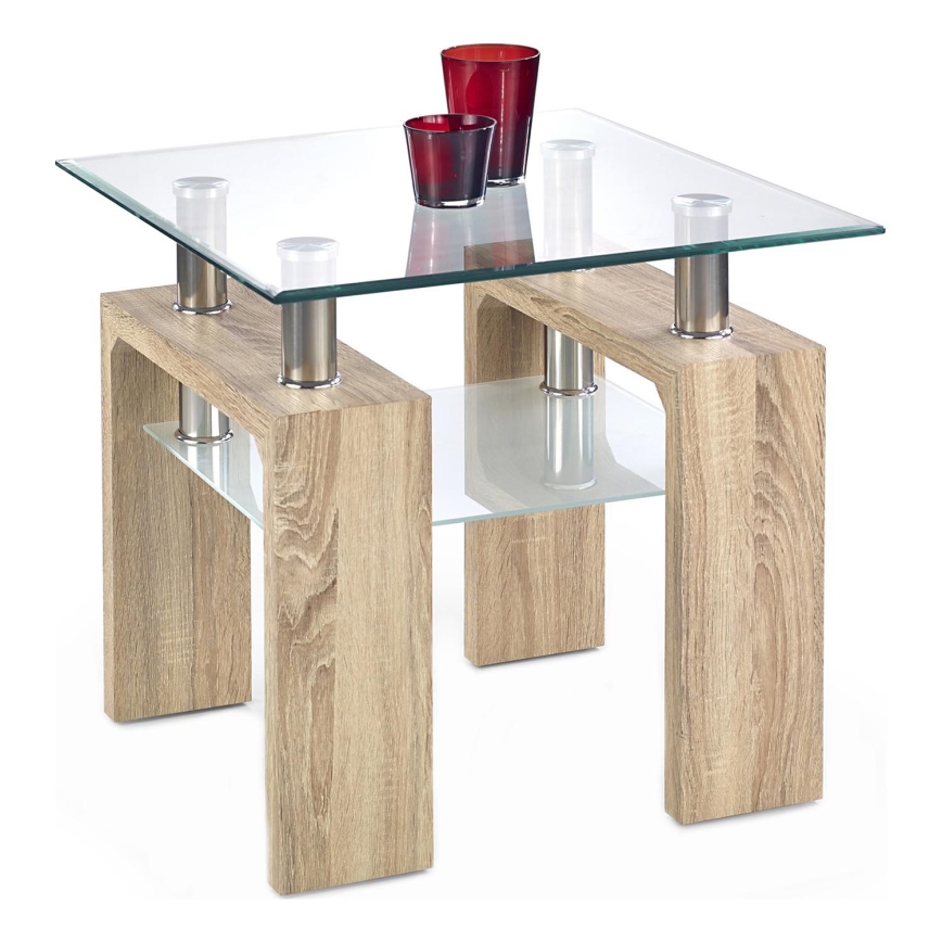 Klubska mizica DIANA 55x60 cm hrast sonoma/prozorna