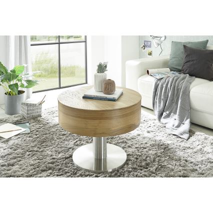 Klubska mizica ELEMENT z dvižno ploščo, fi 60 cm, hrast/srebrna