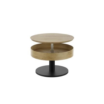 Klubska mizica ELEMENT z dvižno ploščo, premera 75 cm, hrast/črna