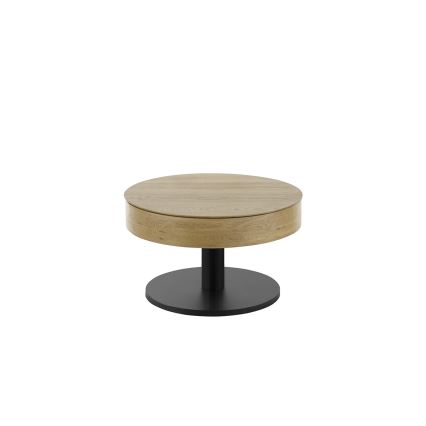 Klubska mizica ELEMENT z dvižno ploščo, premera 75 cm, hrast/črna