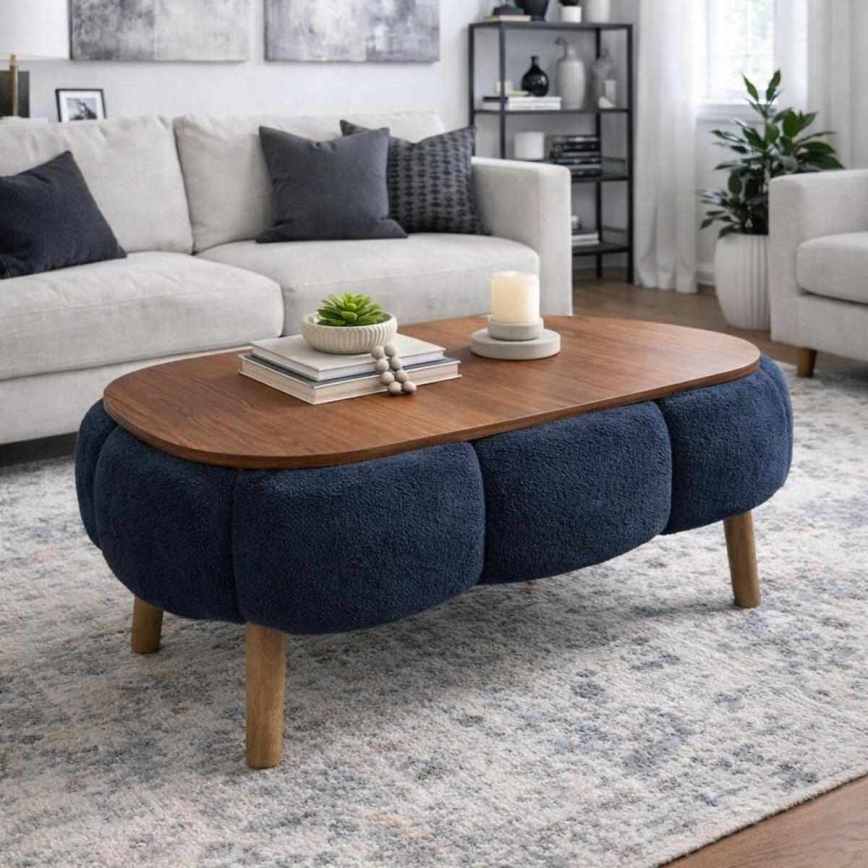 Klubska mizica FELPO 68x98 cm modra/oreh