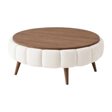 Klubska mizica FELPO, premer 100 cm, bela/oreh