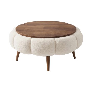 Klubska mizica FELPO, premer 60 cm, krem/oreh