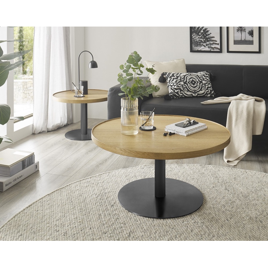 Klubska mizica FOCUS Ø 60 cm, hrast/črna
