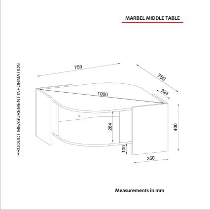 Klubska mizica MARBEL 40x75 cm rjava/črna