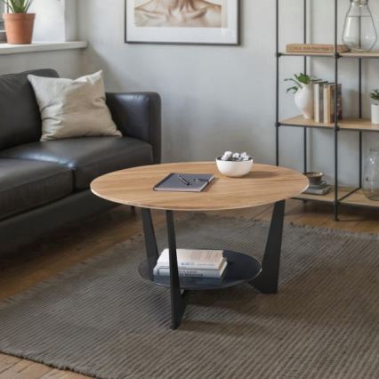 Klubska mizica MARMO Ø 70 cm hrast/črna