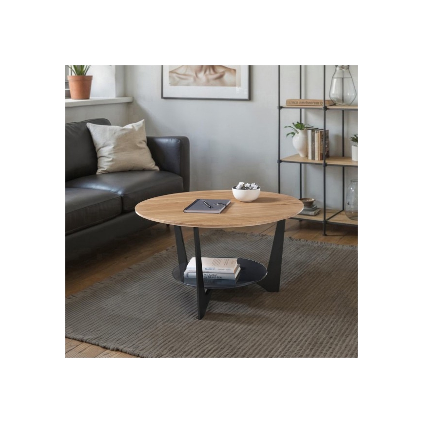 Klubska mizica MARMO Ø 70 cm hrast/črna