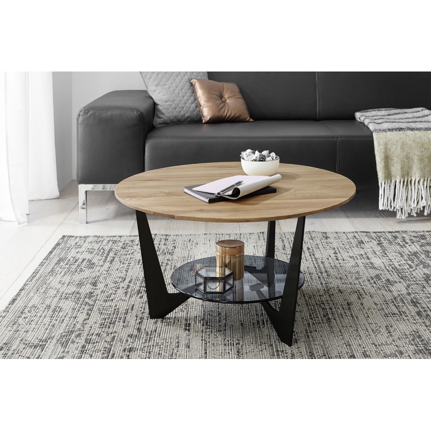 Klubska mizica MARMO Ø 70 cm hrast/črna