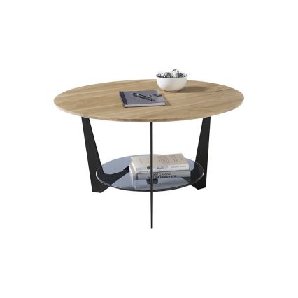 Klubska mizica MARMO Ø 70 cm hrast/črna