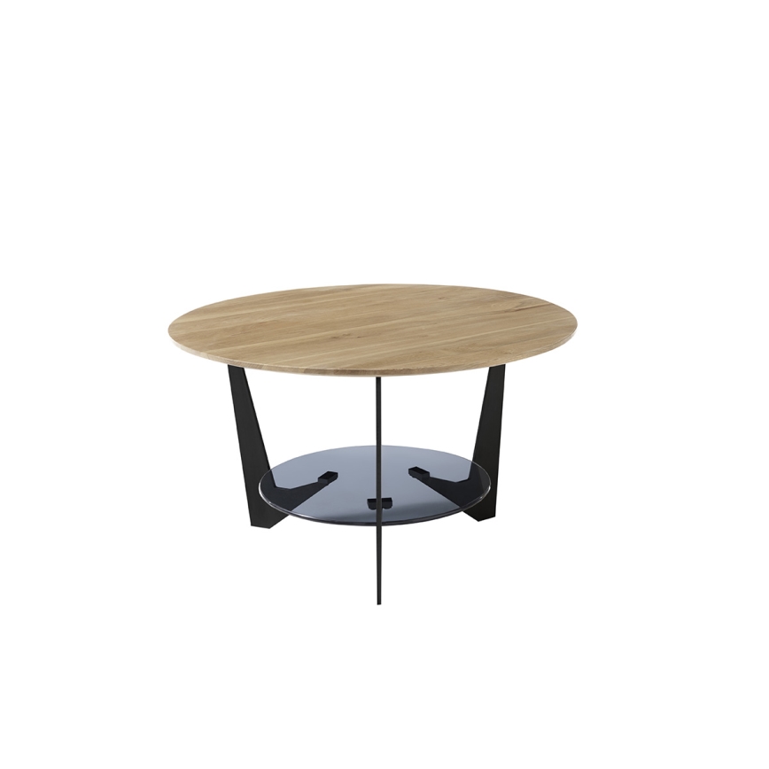 Klubska mizica MARMO Ø 70 cm hrast/črna