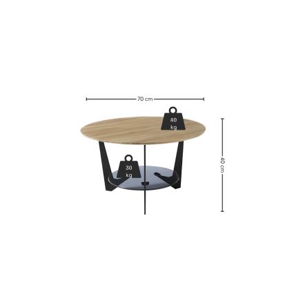 Klubska mizica MARMO Ø 70 cm hrast/črna