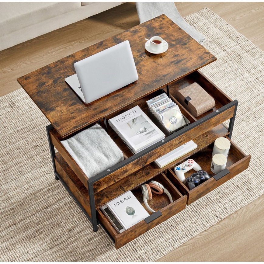 Klubska mizica NYRO z dvignljivim vrhom, rjava/črna