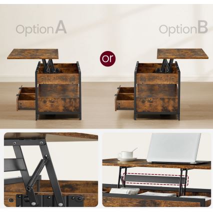 Klubska mizica NYRO z dvignljivim vrhom, rjava/črna