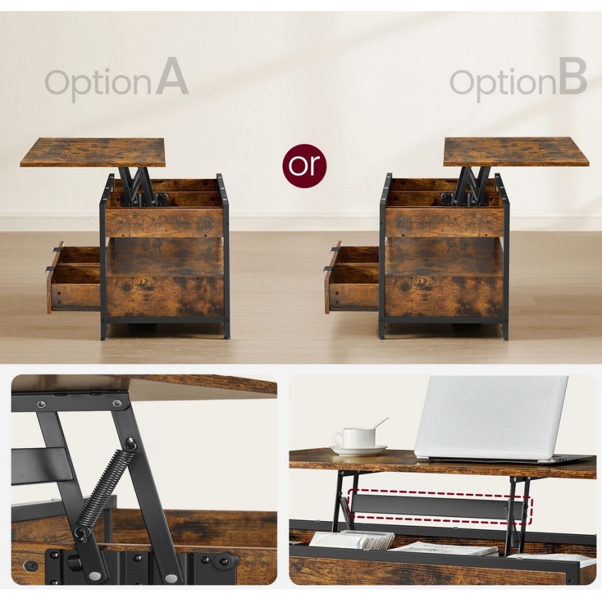 Klubska mizica NYRO z dvignljivim vrhom, rjava/črna
