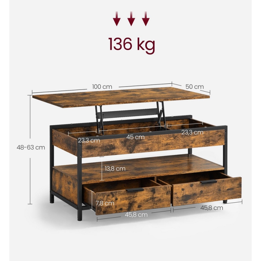 Klubska mizica NYRO z dvignljivim vrhom, rjava/črna