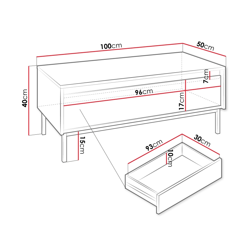 Klubska mizica OZMI 40x100 cm črna