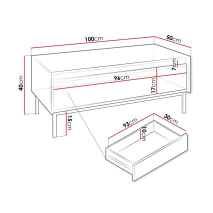 Klubska mizica OZMI 40x100 cm kašmir