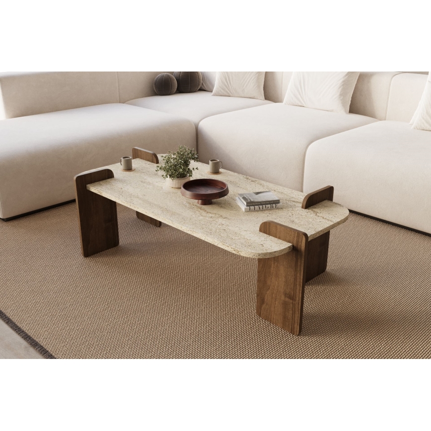 Klubska mizica PURO 120x60 cm oreh/travertin