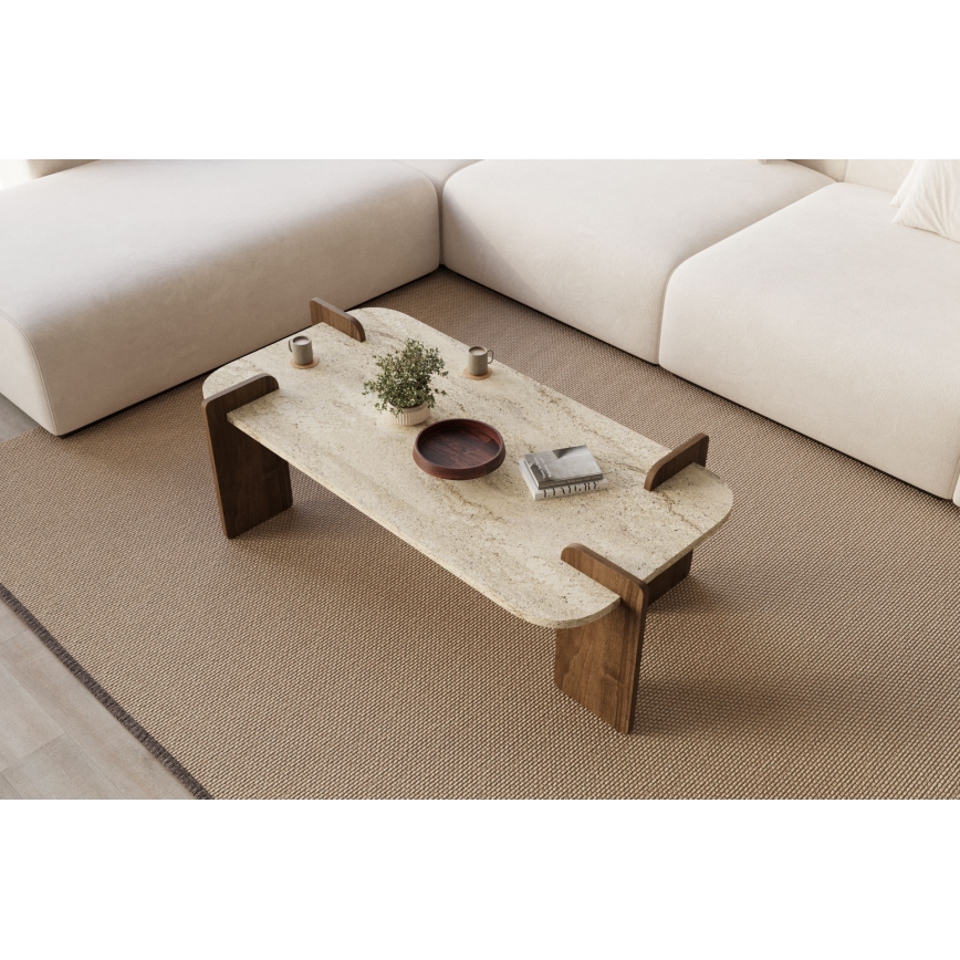 Klubska mizica PURO 120x60 cm oreh/travertin