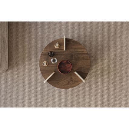 Klubska mizica PURO 70x70 cm oreh/travertin